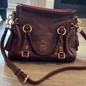 Dooney & Bourke Florentine Leather Tasseled Satchel Bag in chestnut color